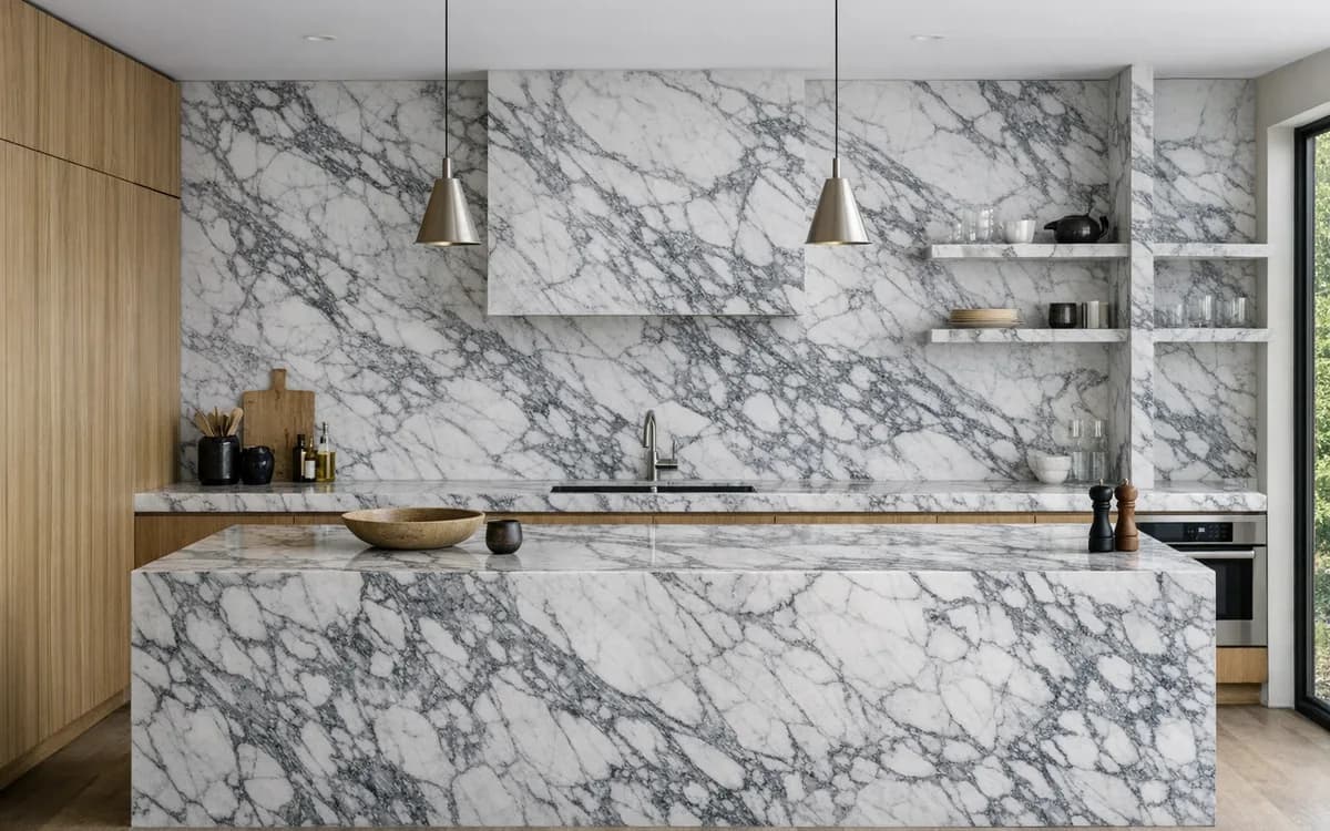 Arabescato marble in a residential interior (Kitchen · Veining)