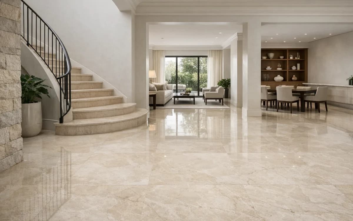 Botticino marble in a residential interior (Floor · Neutral)