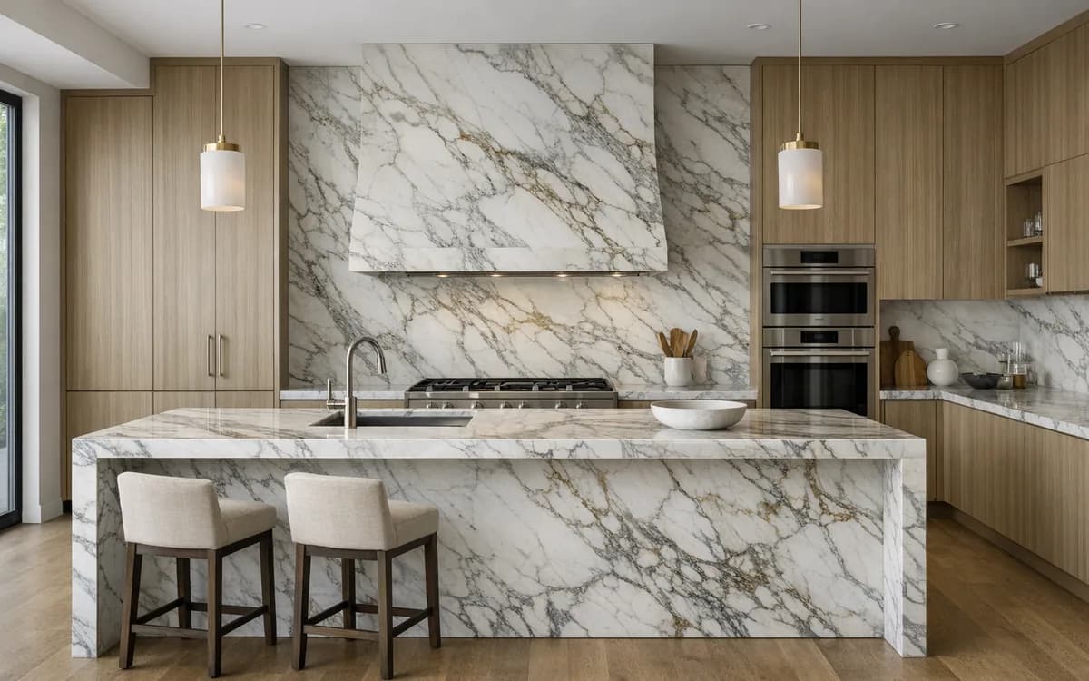 Calacatta marble in a residential interior (Kitchen · Statement)
