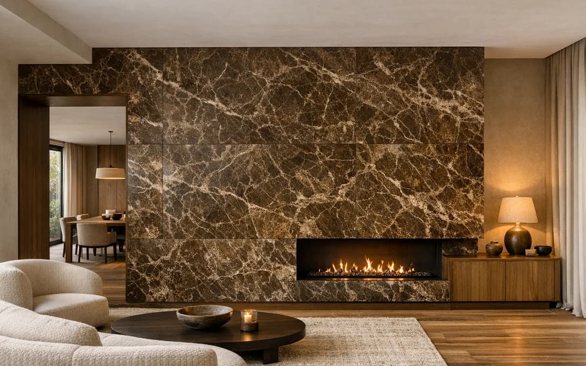 Emperador Dark marble in a residential interior (Wall · Warmth)