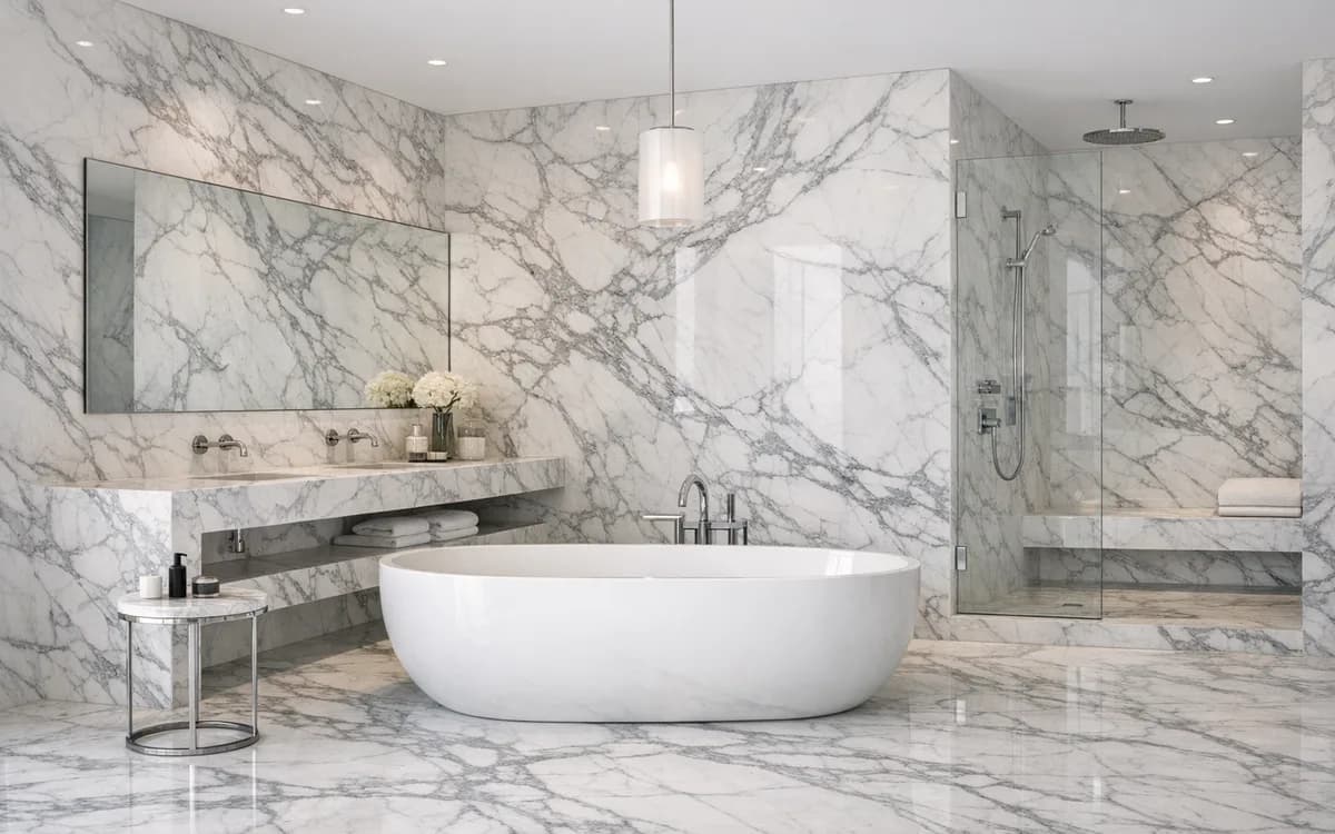 Statuario marble in a residential interior (Bathroom · Feature)