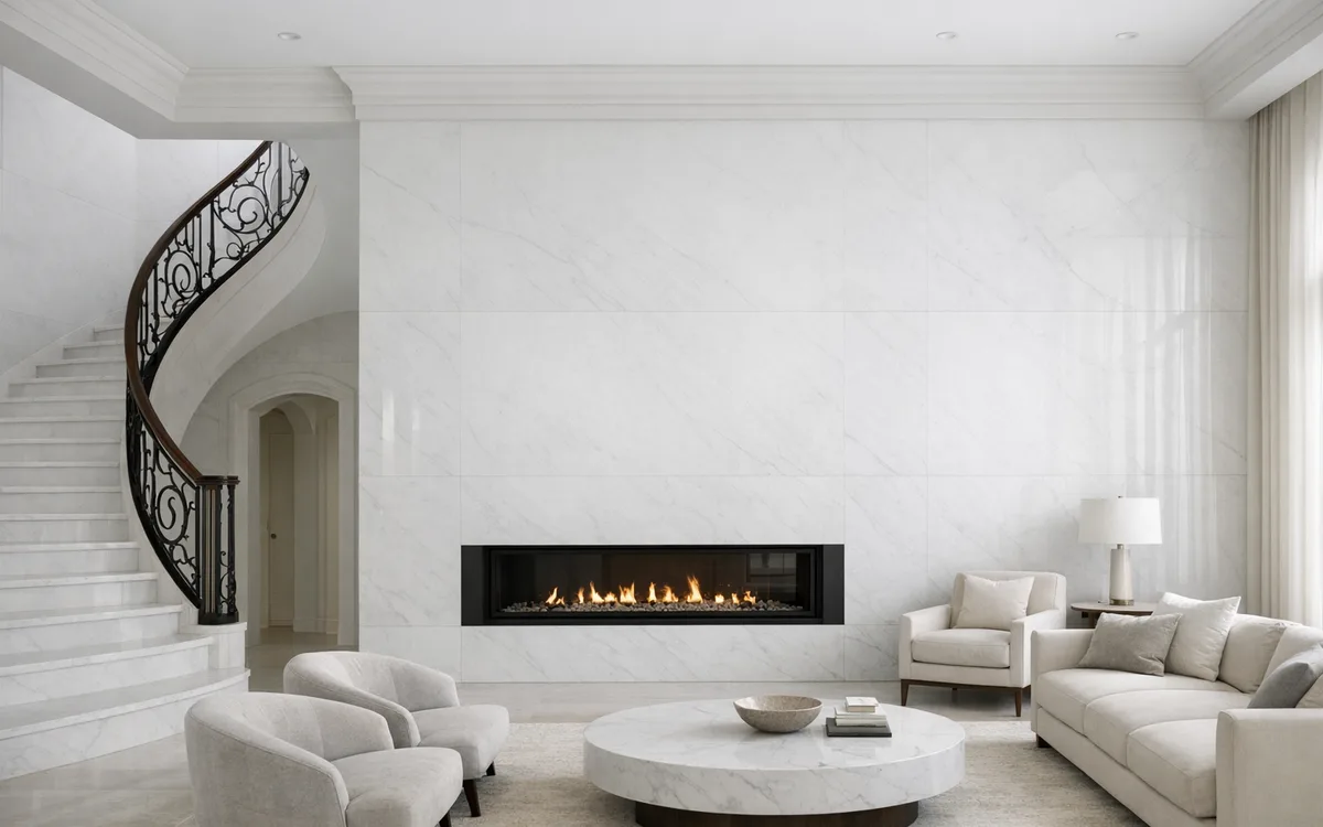 Thassos marble in a residential interior (Wall · Bright)