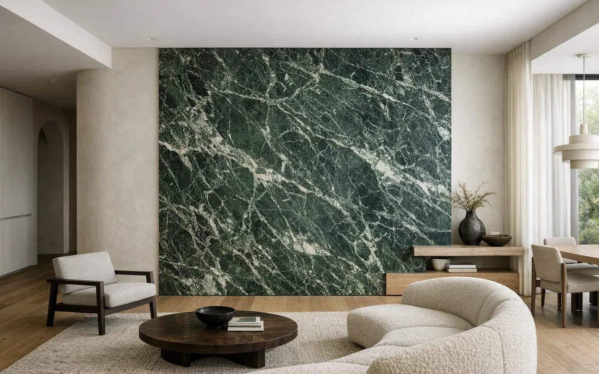 Verde Alpi marble in a residential interior (Feature · Accent)