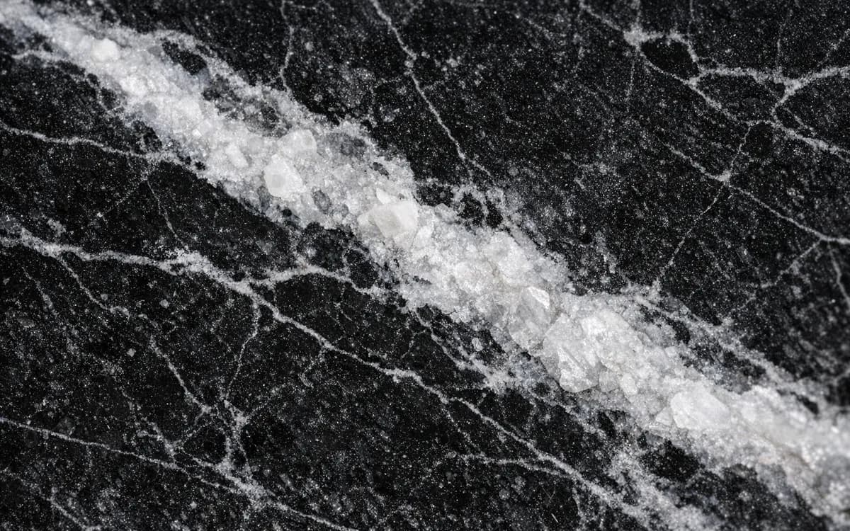 Macro detail of Nero Marquina marble — texture and structure